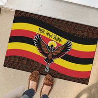 Uganda Rubber Doormat with Crested Crane and Rise and Shine Tribal Pattern Design