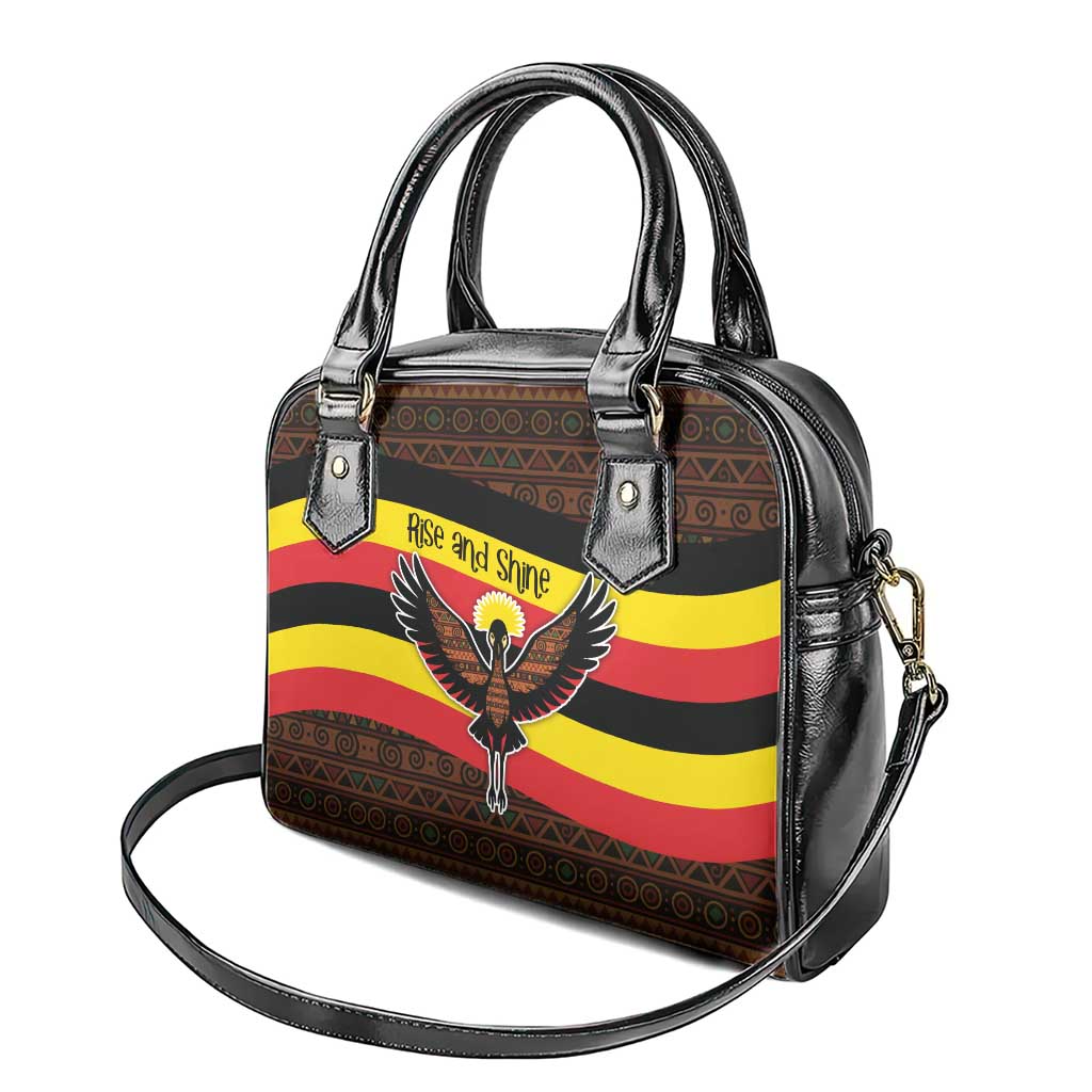 Uganda Shoulder Handbag with Crested Crane and Rise and Shine Tribal Pattern Design