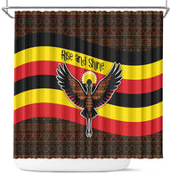 Uganda Shower Curtain with Crested Crane and Rise and Shine Tribal Pattern Design