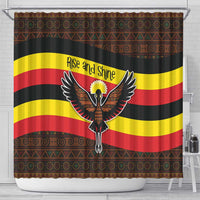 Uganda Shower Curtain with Crested Crane and Rise and Shine Tribal Pattern Design