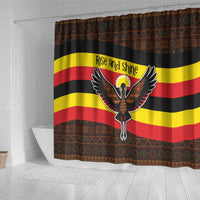 Uganda Shower Curtain with Crested Crane and Rise and Shine Tribal Pattern Design