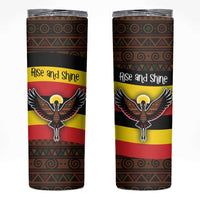 Uganda Skinny Tumbler with Crested Crane and Rise and Shine Tribal Pattern Design