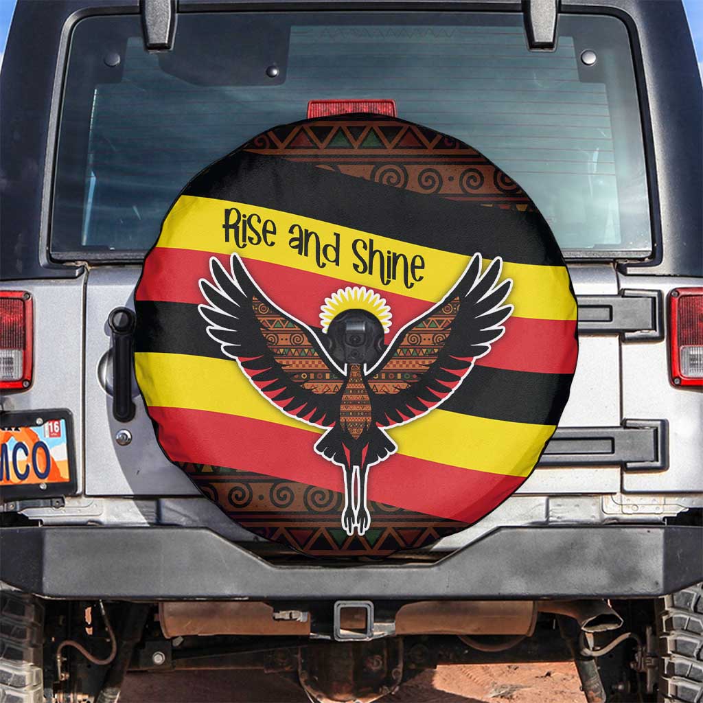 Uganda Spare Tire Cover with Crested Crane and Rise and Shine Tribal Pattern Design