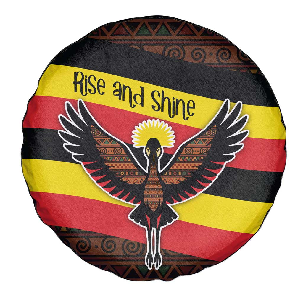 Uganda Spare Tire Cover with Crested Crane and Rise and Shine Tribal Pattern Design