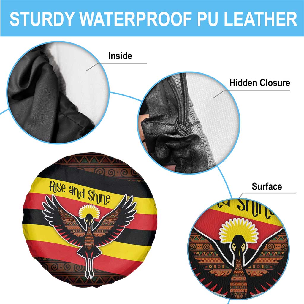 Uganda Spare Tire Cover with Crested Crane and Rise and Shine Tribal Pattern Design