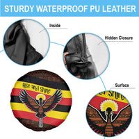 Uganda Spare Tire Cover with Crested Crane and Rise and Shine Tribal Pattern Design