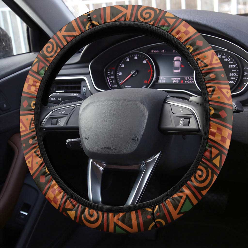 Uganda Steering Wheel Cover with Crested Crane and Rise and Shine Tribal Pattern Design