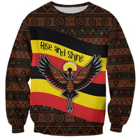 Uganda Sweatshirt with Crested Crane and Rise and Shine Tribal Pattern Design