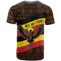 Uganda T Shirt with Crested Crane and Rise and Shine Tribal Pattern Design