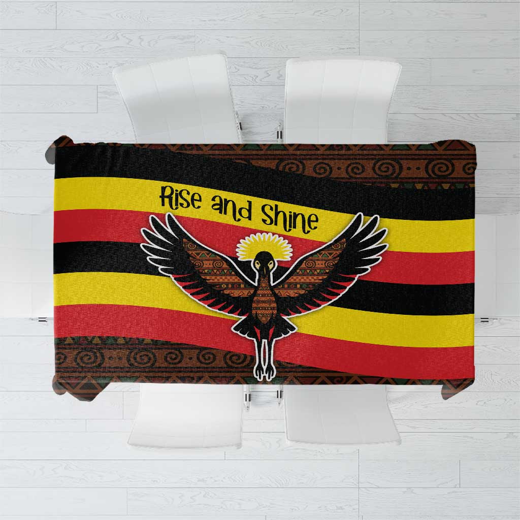 Uganda Tablecloth with Crested Crane and Rise and Shine Tribal Pattern Design