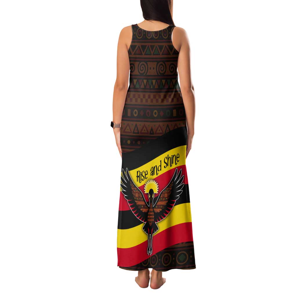 Uganda Tank Maxi Dress with Crested Crane and Rise and Shine Tribal Pattern Design