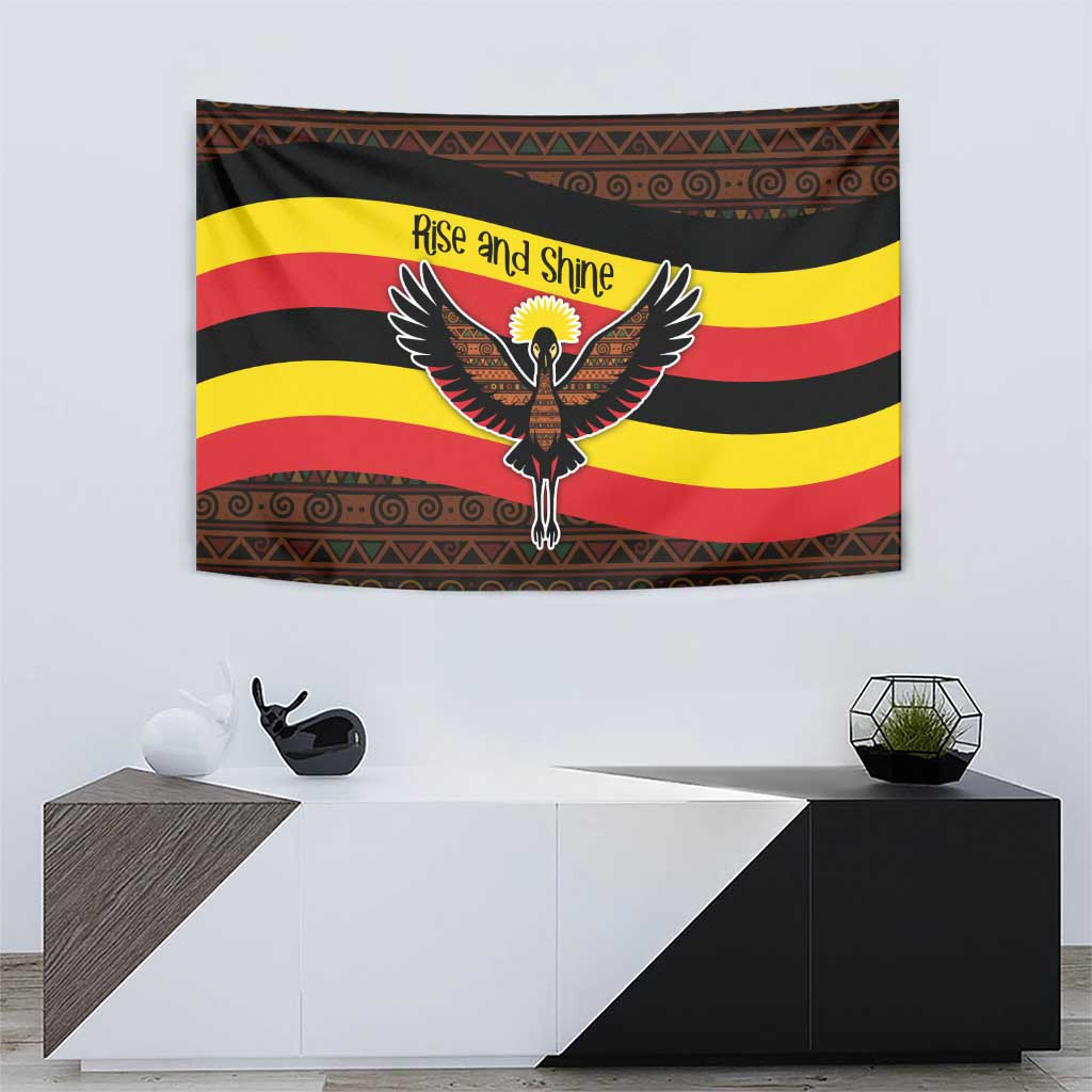 Uganda Tapestry with Crested Crane and Rise and Shine Tribal Pattern Design