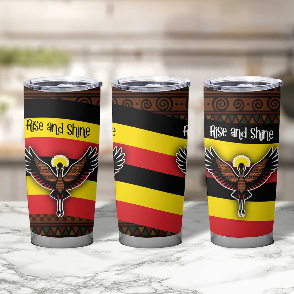Uganda Tumbler Cup with Crested Crane and Rise and Shine Tribal Pattern Design