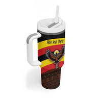 Uganda Tumbler With Handle with Crested Crane and Rise and Shine Tribal Pattern Design