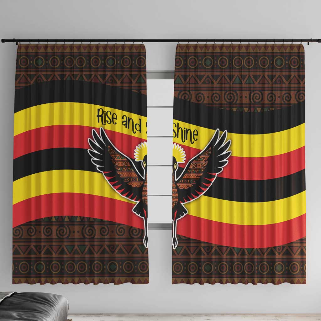 Uganda Window Curtain with Crested Crane and Rise and Shine Tribal Pattern Design