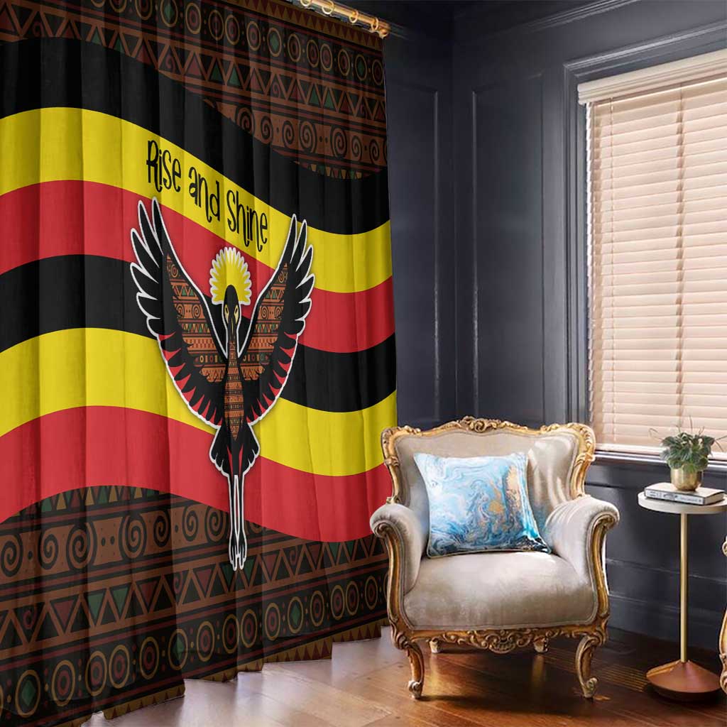 Uganda Window Curtain with Crested Crane and Rise and Shine Tribal Pattern Design