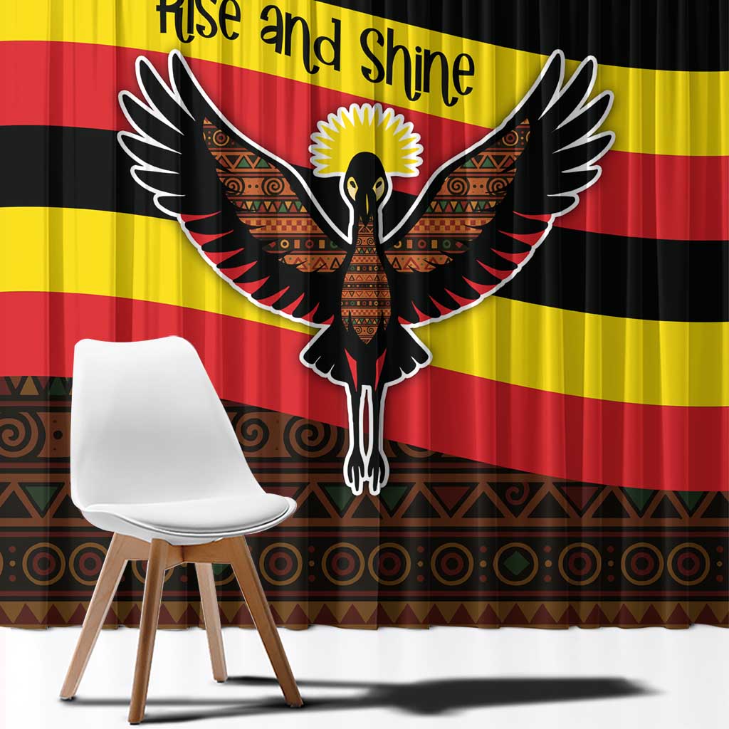 Uganda Window Curtain with Crested Crane and Rise and Shine Tribal Pattern Design