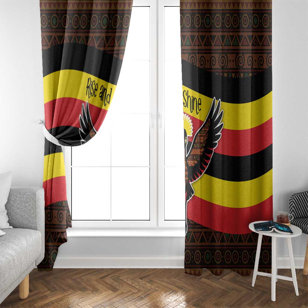Uganda Window Curtain with Crested Crane and Rise and Shine Tribal Pattern Design