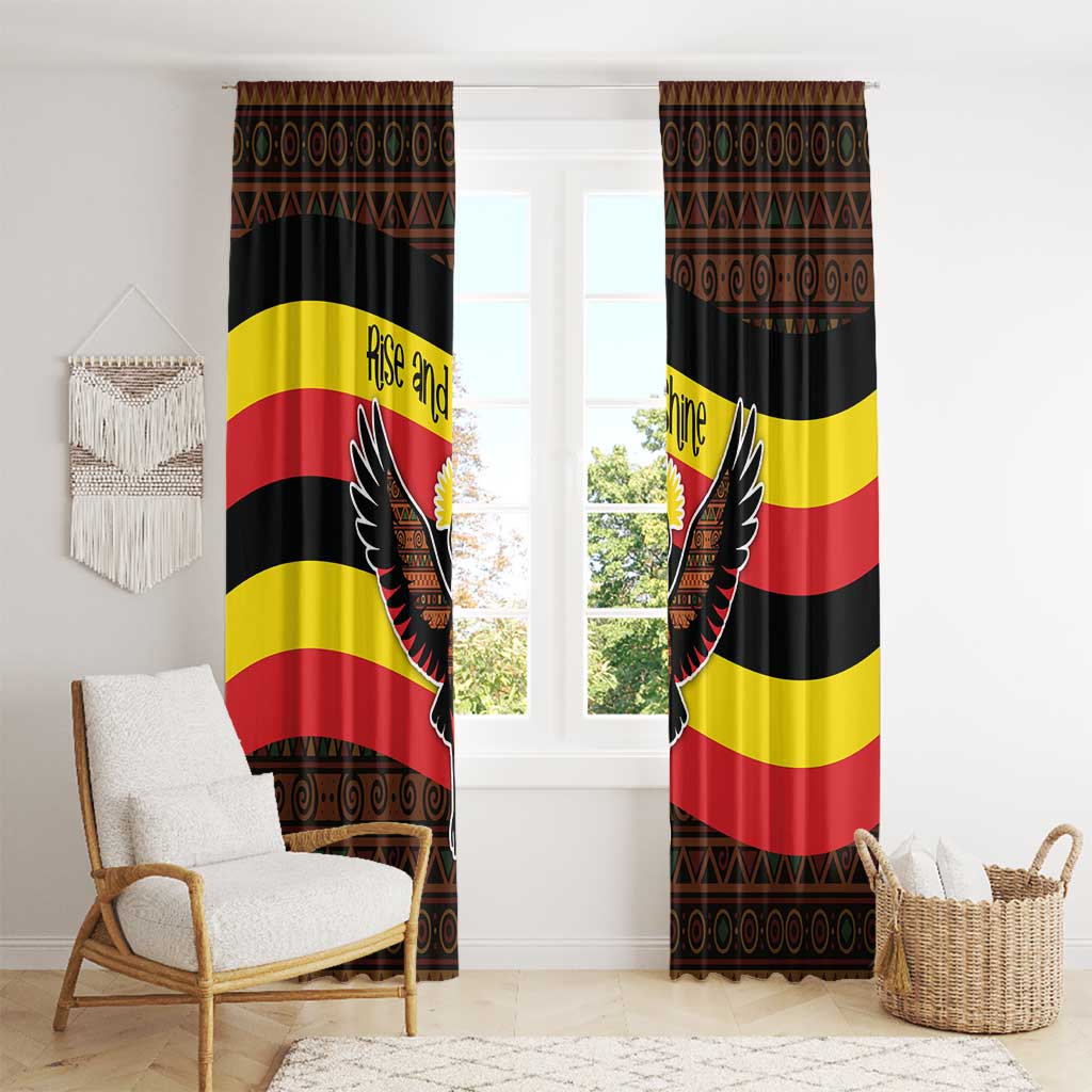 Uganda Window Curtain with Crested Crane and Rise and Shine Tribal Pattern Design