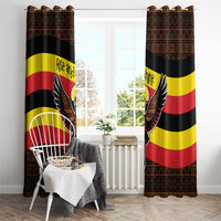 Uganda Window Curtain with Crested Crane and Rise and Shine Tribal Pattern Design