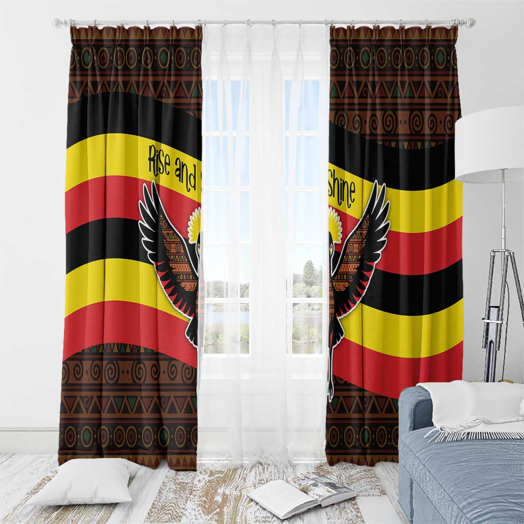 Uganda Window Curtain with Crested Crane and Rise and Shine Tribal Pattern Design