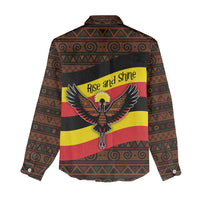 Uganda Women Casual Shirt with Crested Crane and Rise and Shine Tribal Pattern Design