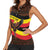 Uganda Women Sleeveless Polo Shirt with Crested Crane and Rise and Shine Tribal Pattern Design
