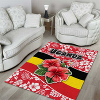 Uganda Area Rug with Red Hibiscus Flowers and National Flag Design