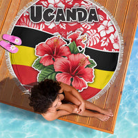 Uganda Beach Blanket with Red Hibiscus Flowers and National Flag Design