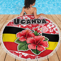 Uganda Beach Blanket with Red Hibiscus Flowers and National Flag Design