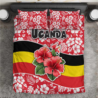 Uganda Bedding Set with Red Hibiscus Flowers and National Flag Design