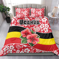 Uganda Bedding Set with Red Hibiscus Flowers and National Flag Design