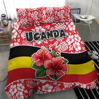 Uganda Bedding Set with Red Hibiscus Flowers and National Flag Design