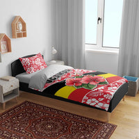 Uganda Bedding Set with Red Hibiscus Flowers and National Flag Design