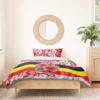 Uganda Bedding Set with Red Hibiscus Flowers and National Flag Design