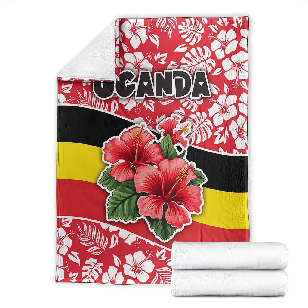 Uganda Blanket with Red Hibiscus Flowers and National Flag Design