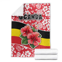 Uganda Blanket with Red Hibiscus Flowers and National Flag Design