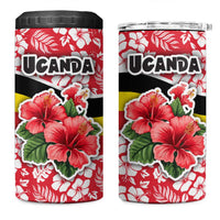 Uganda 4 in 1 Can Cooler Tumbler with Red Hibiscus Flowers and National Flag Design