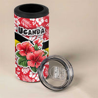 Uganda 4 in 1 Can Cooler Tumbler with Red Hibiscus Flowers and National Flag Design