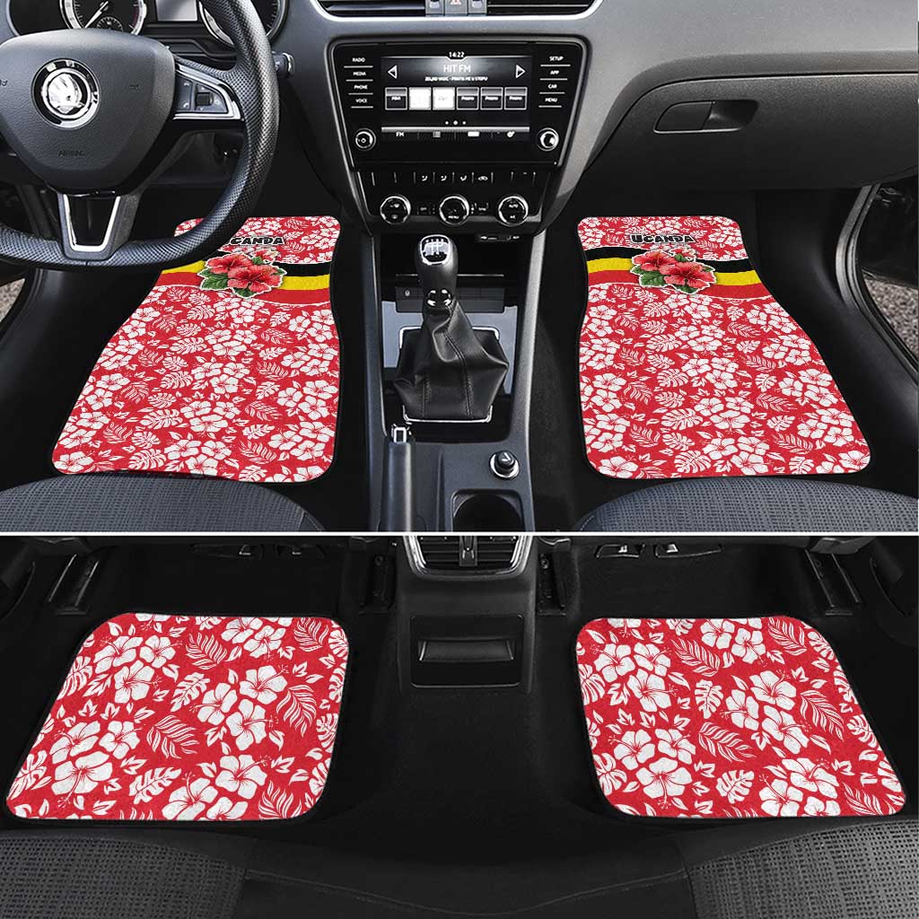 Uganda Car Mats with Red Hibiscus Flowers and National Flag Design