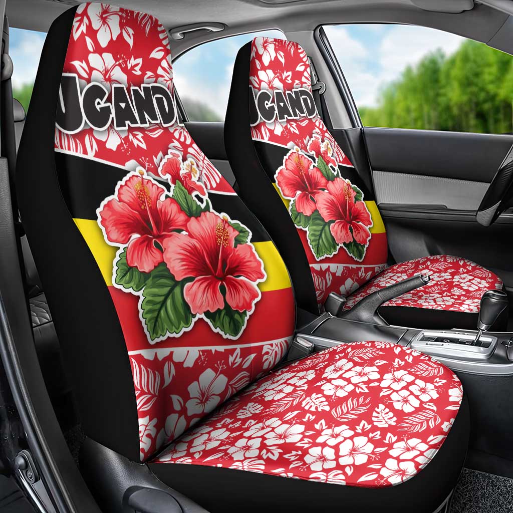 Uganda Car Seat Cover with Red Hibiscus Flowers and National Flag Design