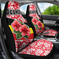 Uganda Car Seat Cover with Red Hibiscus Flowers and National Flag Design