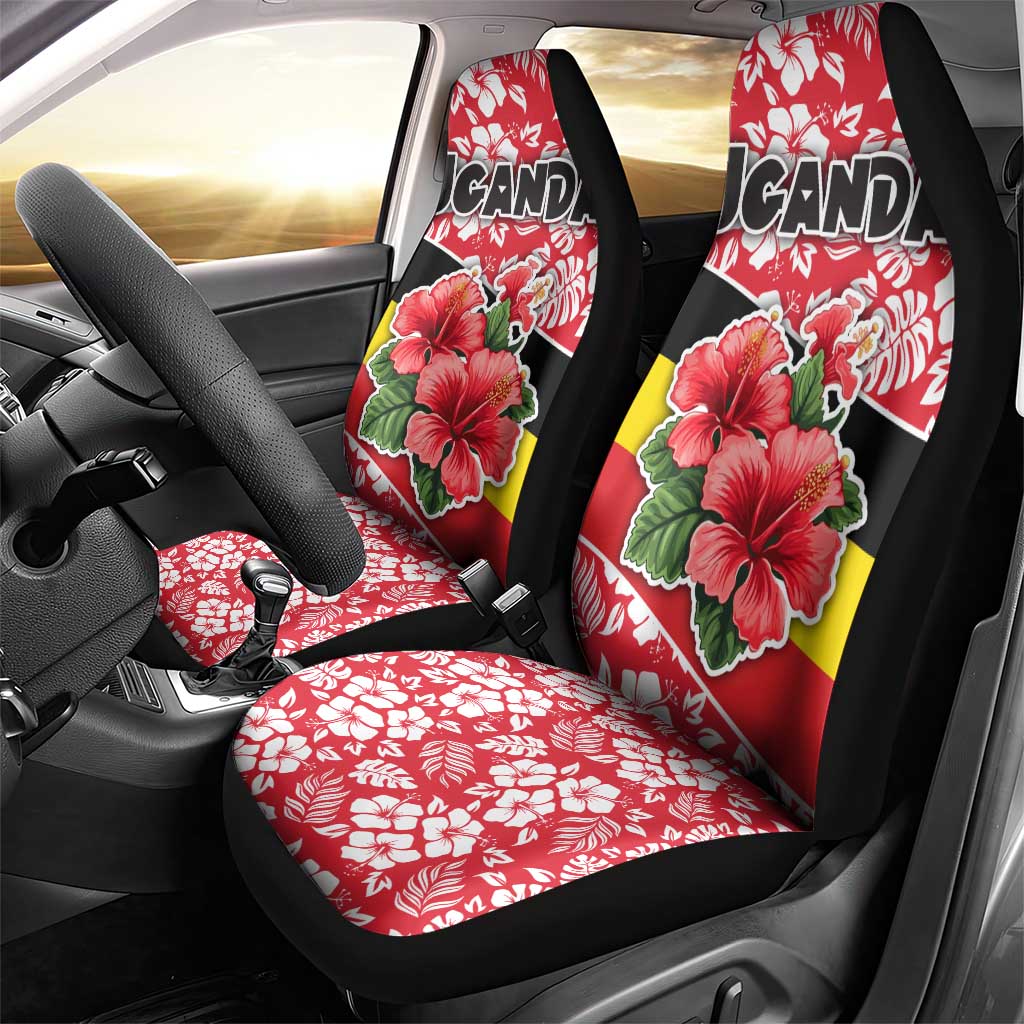 Uganda Car Seat Cover with Red Hibiscus Flowers and National Flag Design