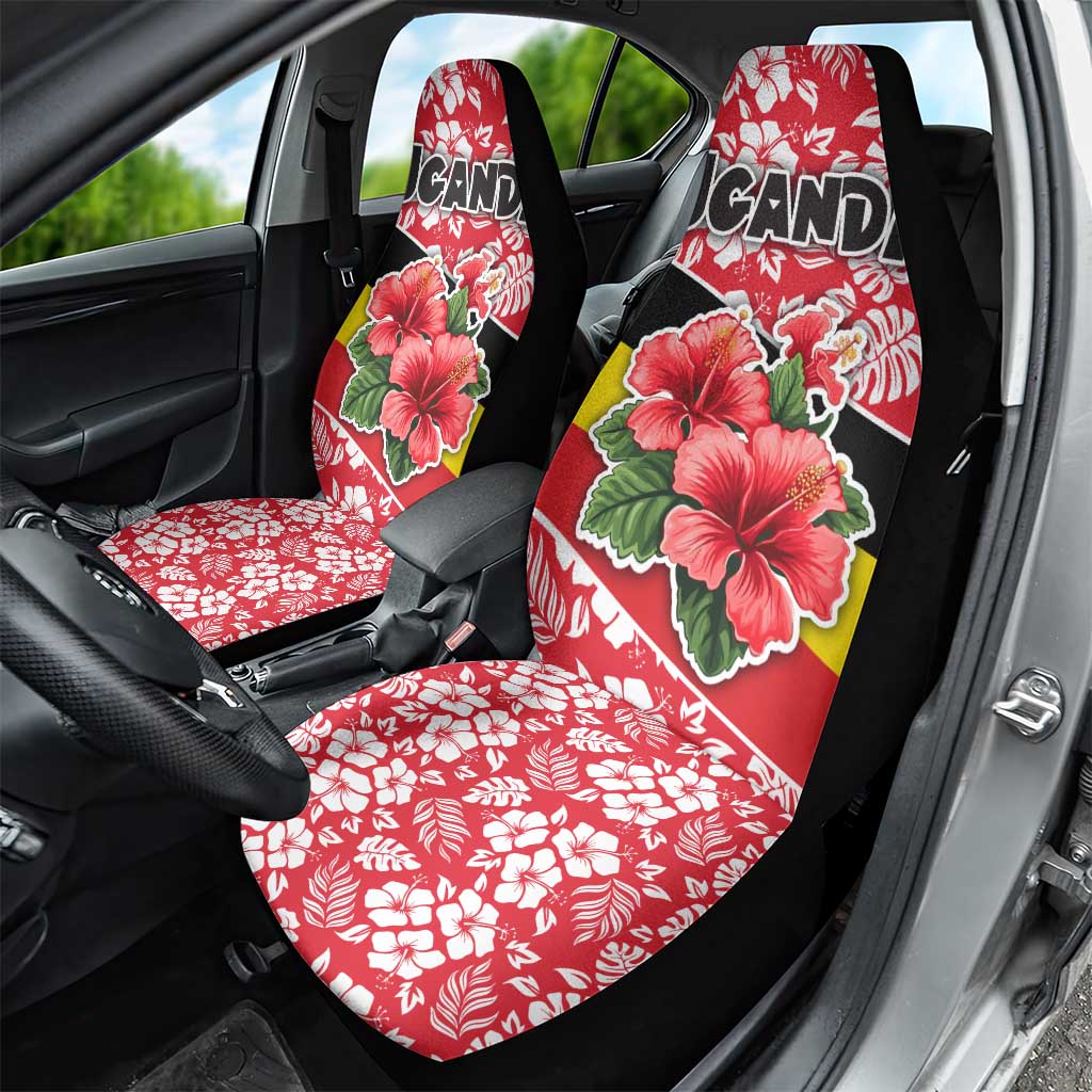 Uganda Car Seat Cover with Red Hibiscus Flowers and National Flag Design