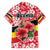 Uganda Family Matching Summer Maxi Dress and Hawaiian Shirt with Red Hibiscus Flowers and National Flag Design