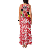 Uganda Family Matching Tank Maxi Dress and Hawaiian Shirt with Red Hibiscus Flowers and National Flag Design
