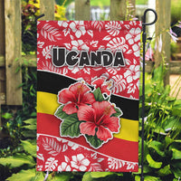 Uganda Garden Flag with Red Hibiscus Flowers and National Flag Design