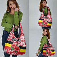 Uganda Grocery Bag with Red Hibiscus Flowers and National Flag Design