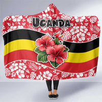 Uganda Hooded Blanket with Red Hibiscus Flowers and National Flag Design