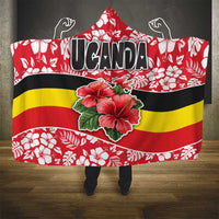 Uganda Hooded Blanket with Red Hibiscus Flowers and National Flag Design